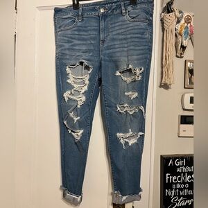 American Eagle Outfitters Ripped Blue Ankle Jeans